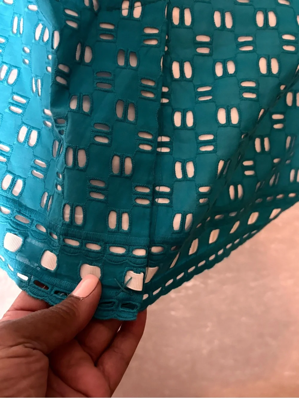 High-Waist Teal Eyelet 100%Cotton Pencil‎ Skirt